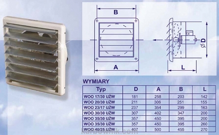 Wentylator WOO 30/30 UŻW 1600m/h